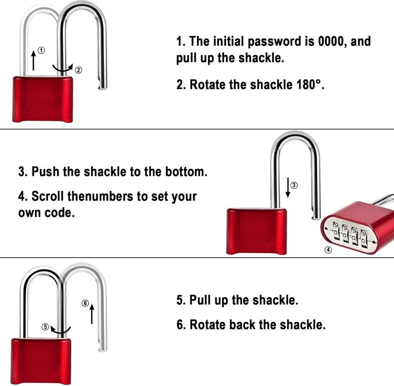 Faburo Combination Lock, 4-Digit Heavy Duty Combo Lock, Combination Padlock Outdoor Waterproof Gate Locks for Outdoor Fence, Locker, Sheds, Gym, Gate Hasps (Long Shackle) (2pcs-Red) - Image 4